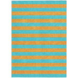 Homeroots 8' Runner Stylish Striped Washable Non-skid Indoor-outdoor Rug For Kid-friendly Spaces Aqua Polyester 561031