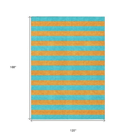 Homeroots 8' Runner Stylish Striped Washable Non-skid Indoor-outdoor Rug For Kid-friendly Spaces Aqua Polyester 561031