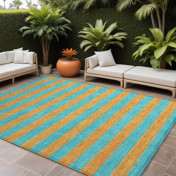 Homeroots 8' Runner Stylish Striped Washable Non-skid Indoor-outdoor Rug For Kid-friendly Spaces Aqua Polyester 561031