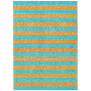 HomeRoots 5' X 8' Striped Washable Non-Skid Area Rug - Durable, Stain-Resistant, Perfect for Indoor & Outdoor Use Aqua 561031