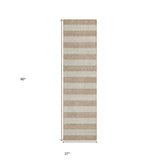 Homeroots 8' Runner Beige Striped Washable Non Skid Indoor Outdoor Runner Rug Beige Polyester 561033