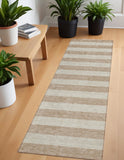 Homeroots 8' Runner Beige Striped Washable Non Skid Indoor Outdoor Runner Rug Beige Polyester 561033