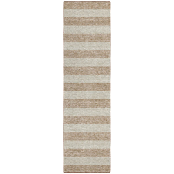 Homeroots 8' Runner Beige Striped Washable Non Skid Indoor Outdoor Runner Rug Beige Polyester 561033
