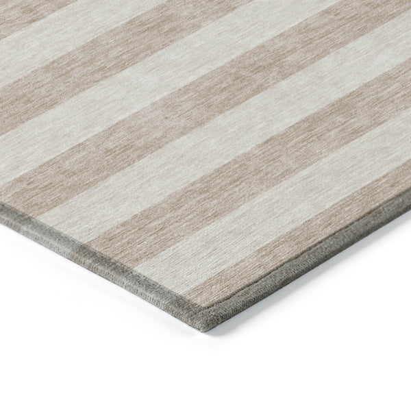 Homeroots 8' Runner Beige Striped Washable Non Skid Indoor Outdoor Runner Rug Beige Polyester 561033