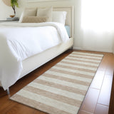 Homeroots 8' Runner Beige Striped Washable Non Skid Indoor Outdoor Runner Rug Beige Polyester 561033