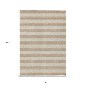 Homeroots 8' Runner Stylish Striped Washable Non-skid Indoor-outdoor Rug For Kid-friendly Spaces Beige Polyester 561035