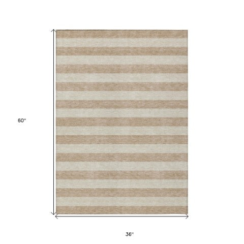 Homeroots 8' Runner Stylish Striped Washable Non-skid Indoor-outdoor Rug For Kid-friendly Spaces Beige Polyester 561035