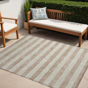 Homeroots 8' Runner Stylish Striped Washable Non-skid Indoor-outdoor Rug For Kid-friendly Spaces Beige Polyester 561036
