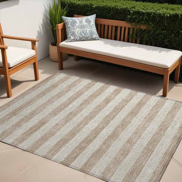 Homeroots 8' Runner Stylish Striped Washable Non-skid Indoor-outdoor Rug For Kid-friendly Spaces Beige Polyester 561036