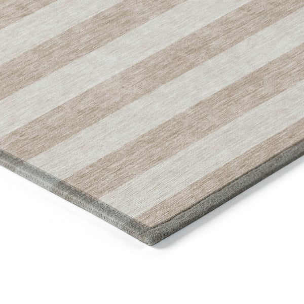 Homeroots 8' Runner Stylish Striped Washable Non-skid Indoor-outdoor Rug For Kid-friendly Spaces Beige Polyester 561036