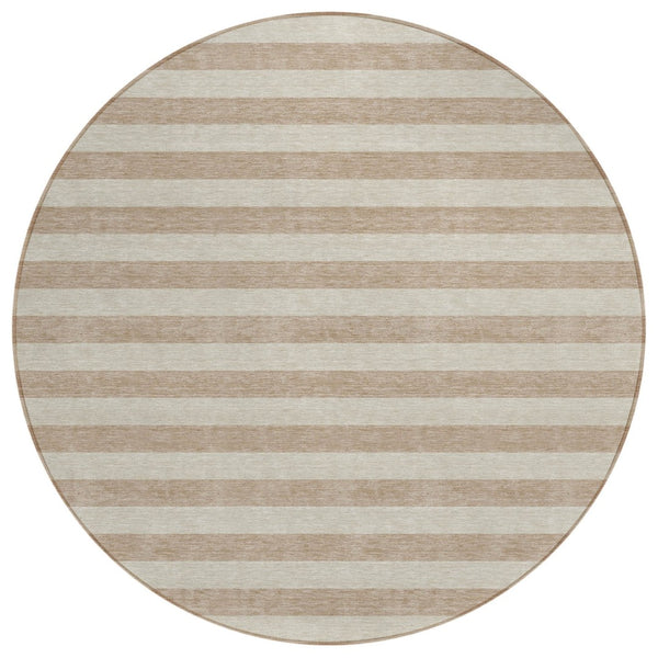 HomeRoots 5' X 8' Striped Washable Non-Skid Area Rug - Durable, Stain-Resistant, Perfect for Indoor & Outdoor Use Beige 561037