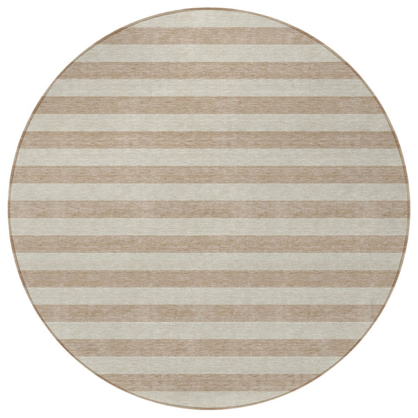 Homeroots 8' Runner Stylish Striped Washable Non-skid Indoor-outdoor Rug For Kid-friendly Spaces Beige Polyester 561037