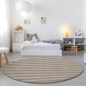 Homeroots 8' Runner Stylish Striped Washable Non-skid Indoor-outdoor Rug For Kid-friendly Spaces Beige Polyester 561037