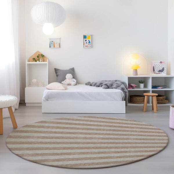 Homeroots 8' Runner Stylish Striped Washable Non-skid Indoor-outdoor Rug For Kid-friendly Spaces Beige Polyester 561037