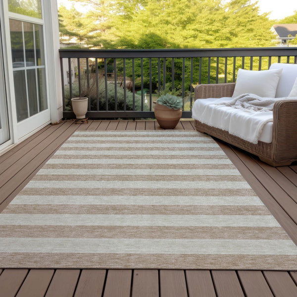 Homeroots 8' Runner Stylish Striped Washable Non-skid Indoor-outdoor Rug For Kid-friendly Spaces Beige Polyester 561038