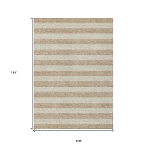 Homeroots 8' Runner Stylish Striped Washable Non-skid Indoor-outdoor Rug For Kid-friendly Spaces Beige Polyester 561039