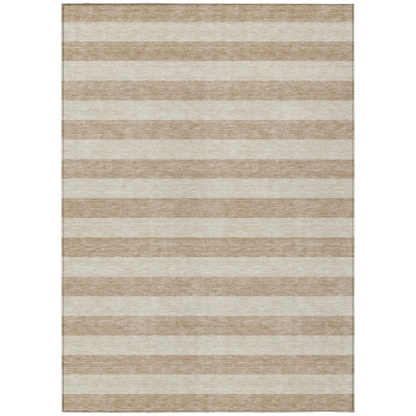 HomeRoots 5' X 8' Striped Washable Non-Skid Area Rug - Durable, Stain-Resistant, Perfect for Indoor & Outdoor Use Beige 561039