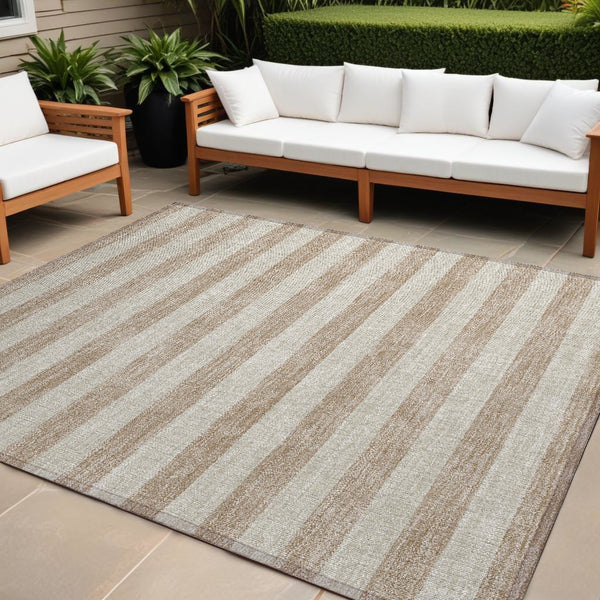 Homeroots 8' Runner Stylish Striped Washable Non-skid Indoor-outdoor Rug For Kid-friendly Spaces Beige Polyester 561040