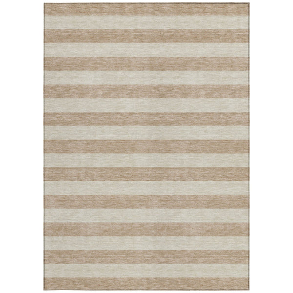 Homeroots 8' Runner Stylish Striped Washable Non-skid Indoor-outdoor Rug For Kid-friendly Spaces Beige Polyester 561040