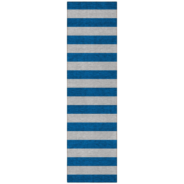 Homeroots 8' Runner Stylish Striped Washable Non-skid Indoor-outdoor Rug For Kid-friendly Spaces Blue Polyester 561042