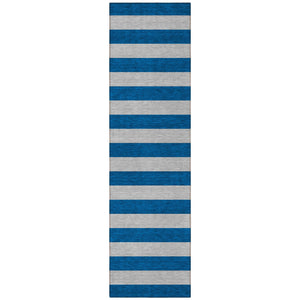 Homeroots 8' Runner Stylish Striped Washable Non-skid Indoor-outdoor Rug For Kid-friendly Spaces Blue Polyester 561042
