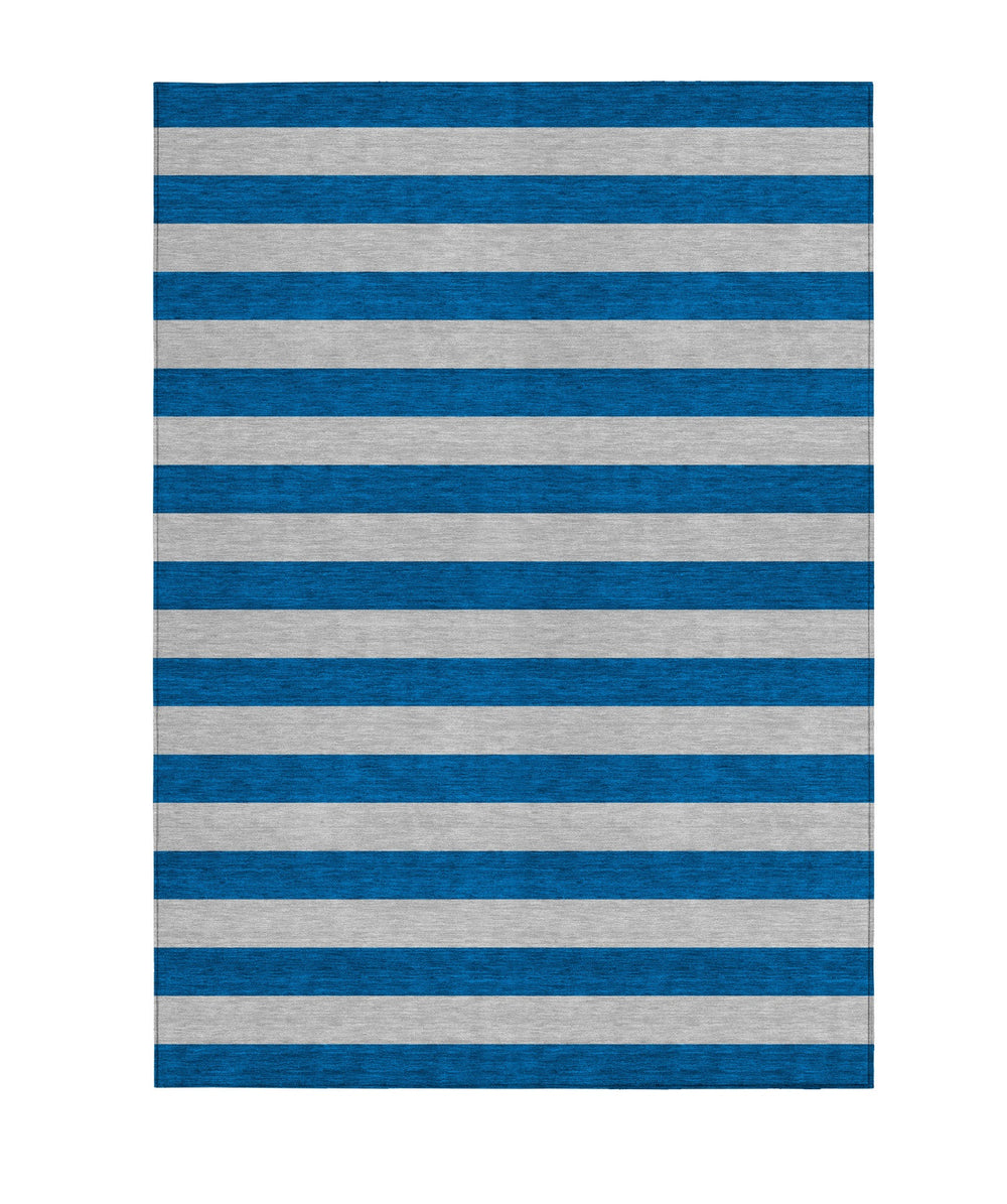 Homeroots 8' Runner Stylish Striped Washable Non-skid Indoor-outdoor Rug For Kid-friendly Spaces Blue Polyester 561044
