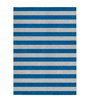 Homeroots 8' Runner Stylish Striped Washable Non-skid Indoor-outdoor Rug For Kid-friendly Spaces Blue Polyester 561044