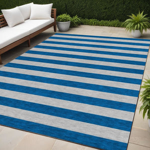 HomeRoots 5' X 8' Striped Washable Non-Skid Area Rug - Durable, Stain-Resistant, Perfect for Indoor & Outdoor Use Blue 561045