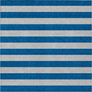Homeroots 8' Runner Stylish Striped Washable Non-skid Indoor-outdoor Rug For Kid-friendly Spaces Blue Polyester 561045