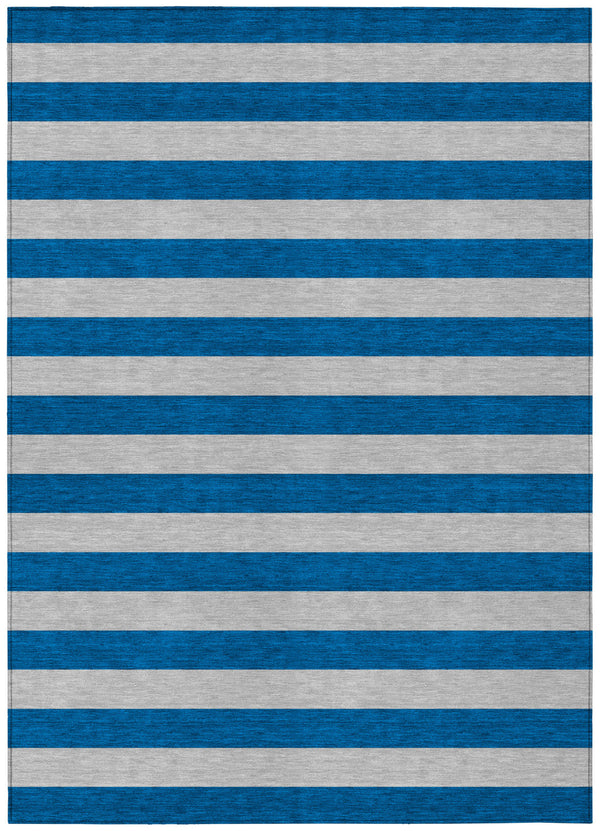 Homeroots 8' Runner Stylish Striped Washable Non-skid Indoor-outdoor Rug For Kid-friendly Spaces Blue Polyester 561045
