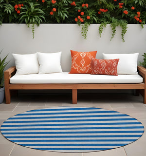 Homeroots 8' Runner Stylish Striped Washable Non-skid Indoor-outdoor Rug For Kid-friendly Spaces Blue Polyester 561046