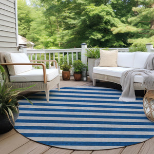 Homeroots 8' Runner Stylish Striped Washable Non-skid Indoor-outdoor Rug For Kid-friendly Spaces Blue Polyester 561046