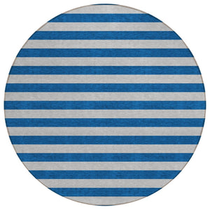 HomeRoots 5' X 8' Striped Washable Non-Skid Area Rug - Durable, Stain-Resistant, Perfect for Indoor & Outdoor Use Blue 561046