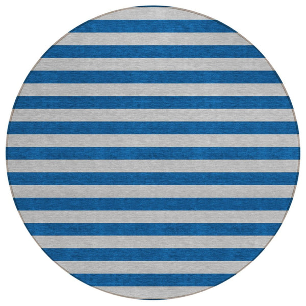 HomeRoots 5' X 8' Striped Washable Non-Skid Area Rug - Durable, Stain-Resistant, Perfect for Indoor & Outdoor Use Blue 561046