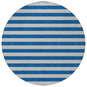 Homeroots 8' Runner Stylish Striped Washable Non-skid Indoor-outdoor Rug For Kid-friendly Spaces Blue Polyester 561046