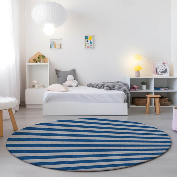 Homeroots 8' Runner Stylish Striped Washable Non-skid Indoor-outdoor Rug For Kid-friendly Spaces Blue Polyester 561046