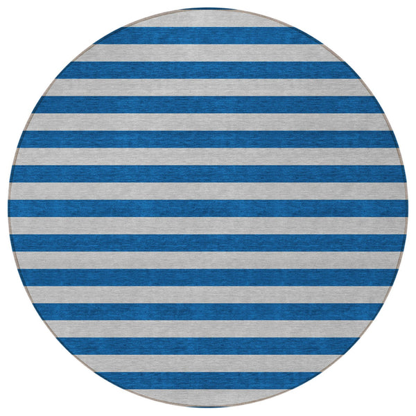 Homeroots 8' Runner Stylish Striped Washable Non-skid Indoor-outdoor Rug For Kid-friendly Spaces Blue Polyester 561046