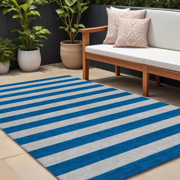 Homeroots 8' Runner Stylish Striped Washable Non-skid Indoor-outdoor Rug For Kid-friendly Spaces Blue Polyester 561047
