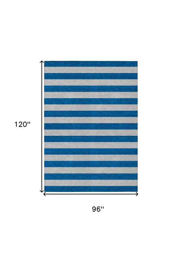 HomeRoots 5' X 8' Striped Washable Non-Skid Area Rug - Durable, Stain-Resistant, Perfect for Indoor & Outdoor Use Blue 561047