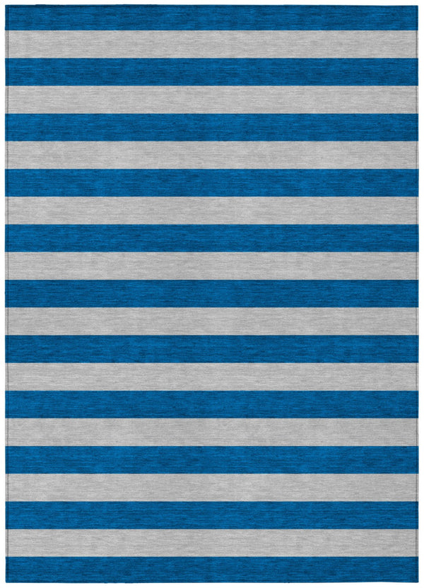 HomeRoots 5' X 8' Striped Washable Non-Skid Area Rug - Durable, Stain-Resistant, Perfect for Indoor & Outdoor Use Blue 561047