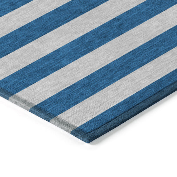 Homeroots 8' Runner Stylish Striped Washable Non-skid Indoor-outdoor Rug For Kid-friendly Spaces Blue Polyester 561047