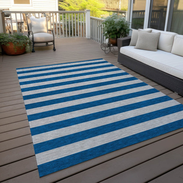 Homeroots 8' Runner Stylish Striped Washable Non-skid Indoor-outdoor Rug For Kid-friendly Spaces Blue Polyester 561047