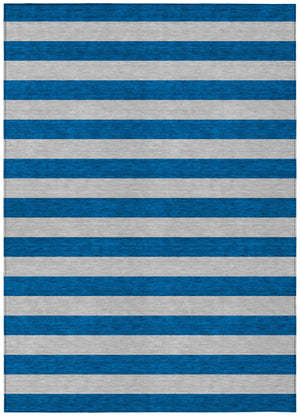 Homeroots 8' Runner Stylish Striped Washable Non-skid Indoor-outdoor Rug For Kid-friendly Spaces Blue Polyester 561048