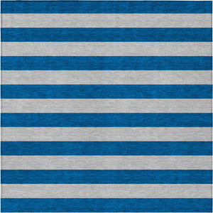 Homeroots 10' X 14' Blue And Ivory Striped Washable Indoor Outdoor Area Rug Blue Polyester 561049