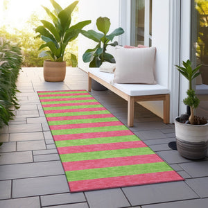 Homeroots 8' Runner Stylish Striped Washable Non-skid Indoor-outdoor Rug For Kid-friendly Spaces Blush Polyester 561051