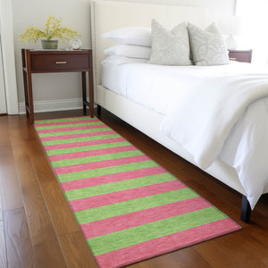 Homeroots 8' Runner Stylish Striped Washable Non-skid Indoor-outdoor Rug For Kid-friendly Spaces Blush Polyester 561051