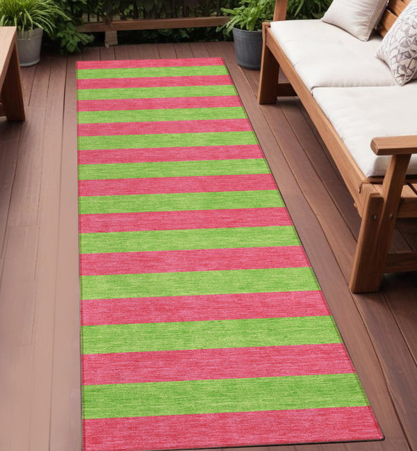 Homeroots 8' Runner Stylish Striped Washable Non-skid Indoor-outdoor Rug For Kid-friendly Spaces Blush Polyester 561051