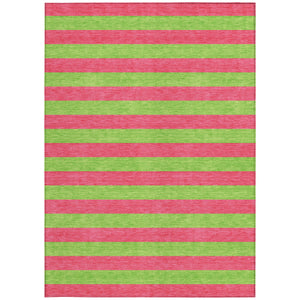 Homeroots 5' X 8' Green And Red Striped Washable Non Skid Indoor Outdoor Area Rug Blush Polyester 561054