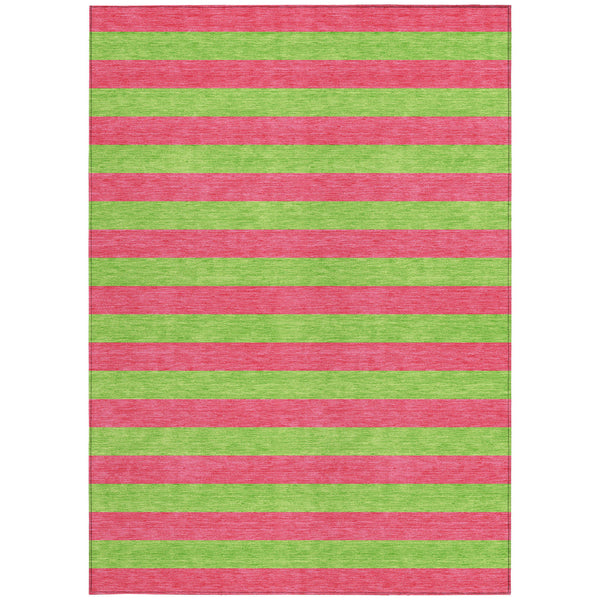 Homeroots 5' X 8' Green And Red Striped Washable Non Skid Indoor Outdoor Area Rug Blush Polyester 561054