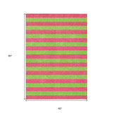 Homeroots 5' X 8' Green And Red Striped Washable Non Skid Indoor Outdoor Area Rug Blush Polyester 561054